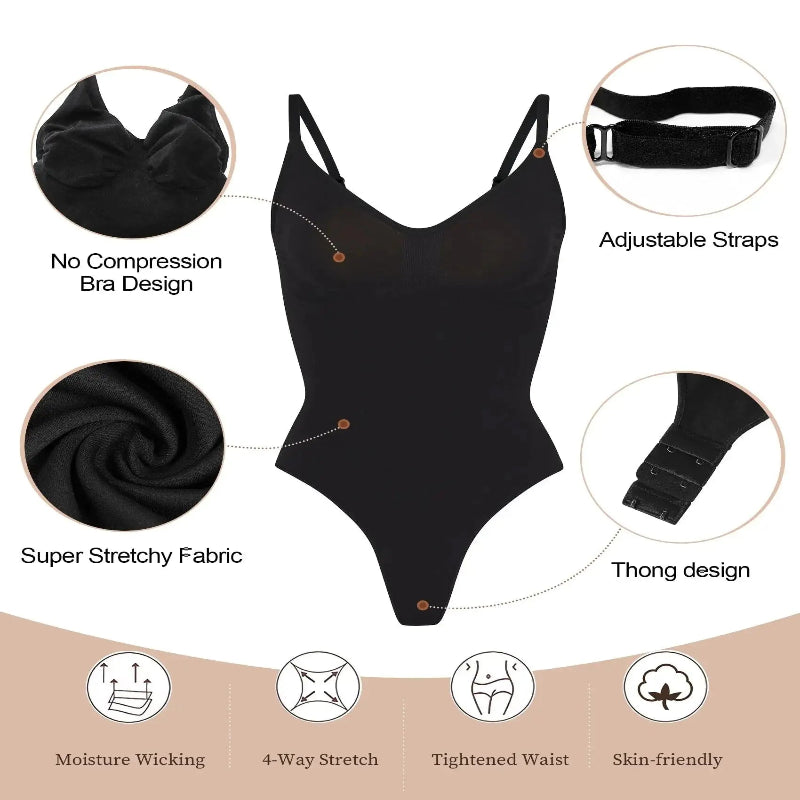 V Neck Spaghetti Strap Bodysuits Compression Body Suits Open Crotch Shapewear Slimming Body Shaper Smooth Out Bodysuit Shaper